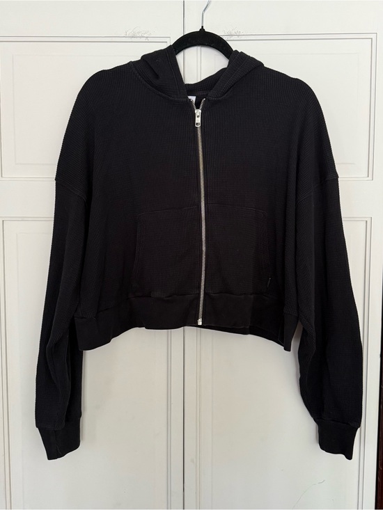Aritzia Tops - Aritzia Tna black waffle knit hooded full zip sweatshirt size 3